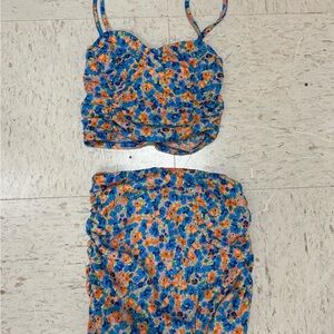 Floral Blue and Orange Women's Set